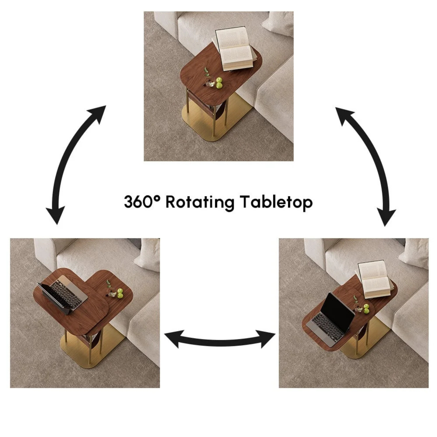 Rotating C-Shaped Side Table with Magazine Rack
