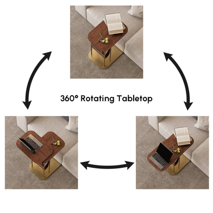 Rotating C-Shaped Side Table with Magazine Rack