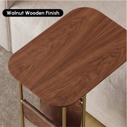Rotating C-Shaped Side Table with Magazine Rack