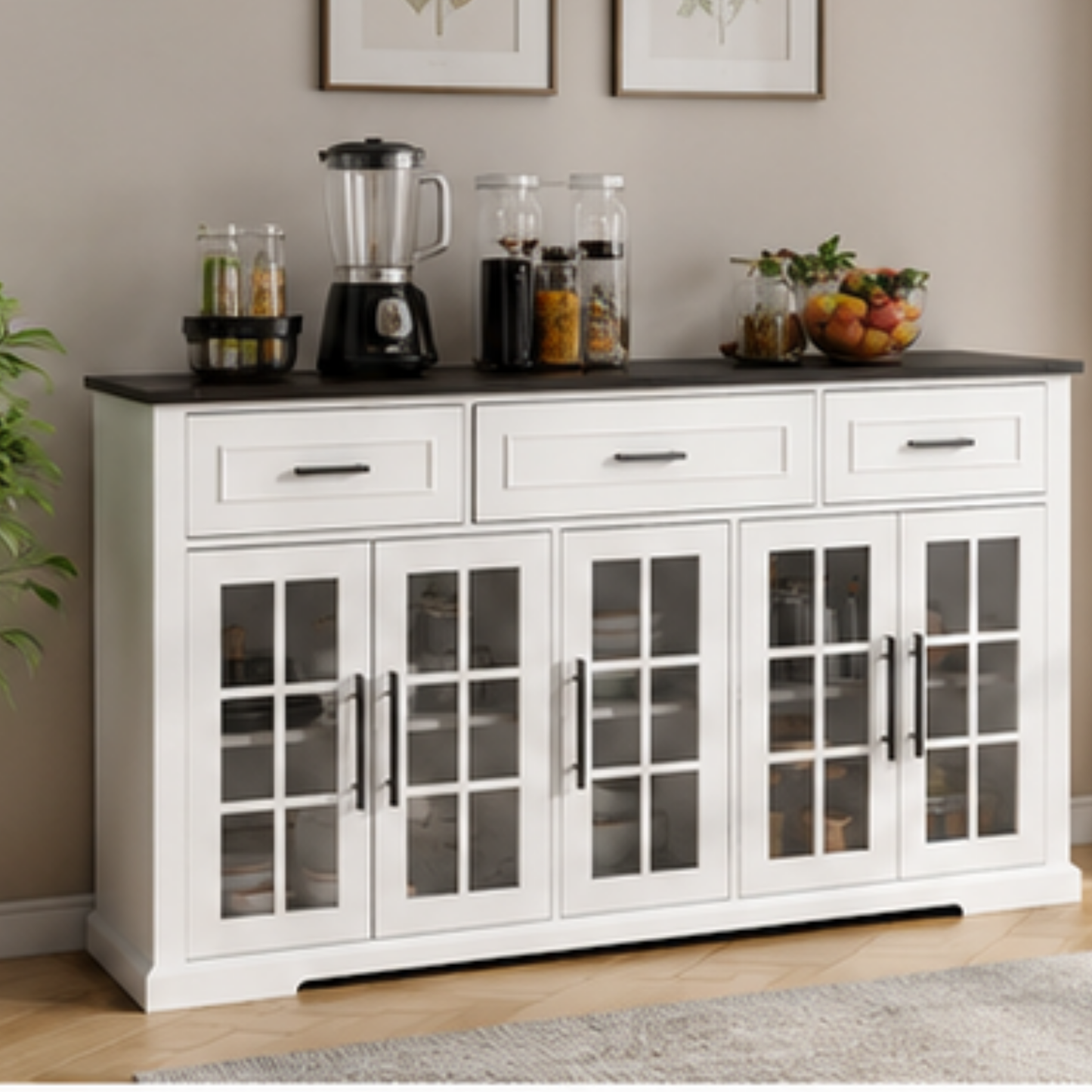 Harper Glass Kitchen Buffet Cabinet
