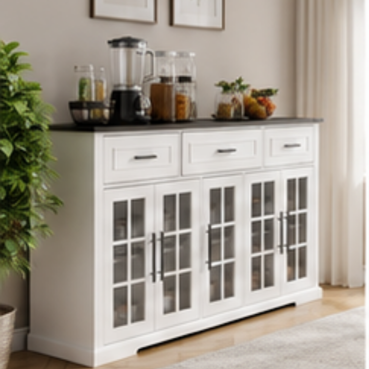 Harper Glass Kitchen Buffet Cabinet