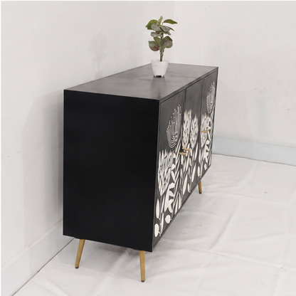 Botanical Noir Bone Inlay Sideboard Cabinet