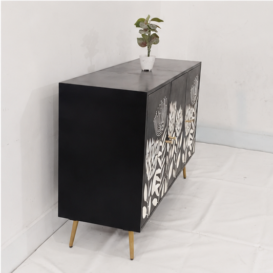 Botanical Noir Bone Inlay Sideboard Cabinet