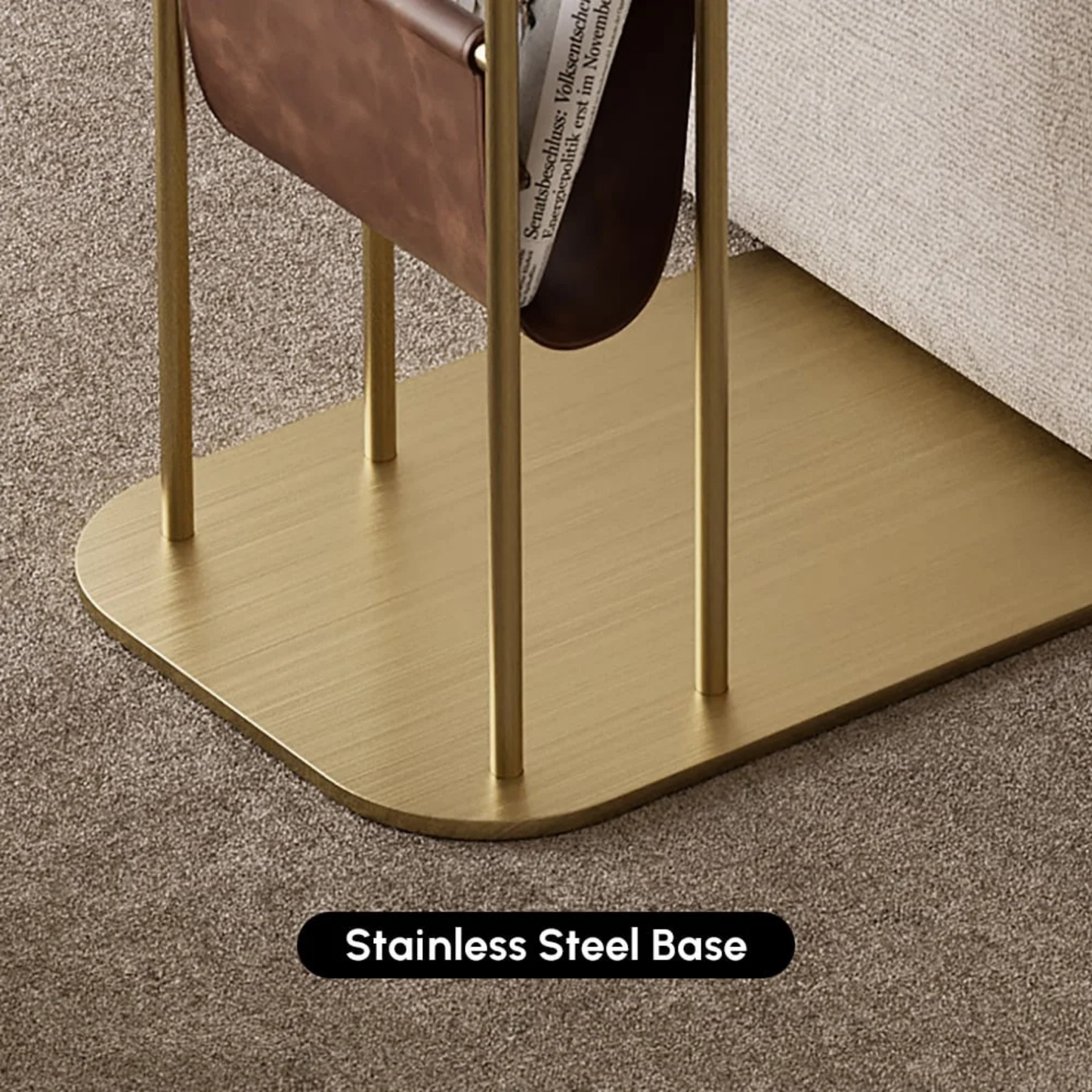 Rotating C-Shaped Side Table with Magazine Rack