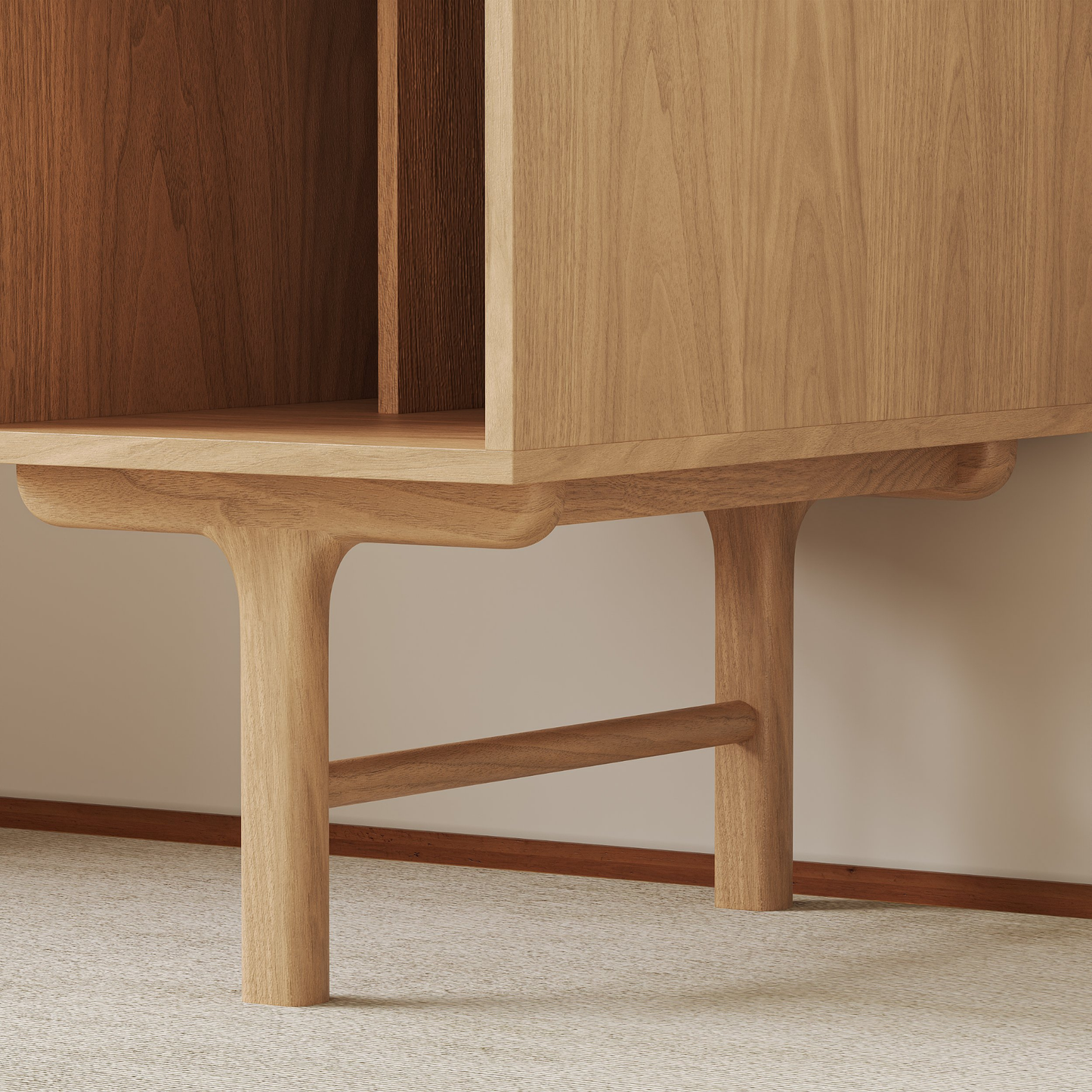 55.1" Mid-century Style Natural Wood Home Office Desk with 3 Drawers