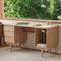 55.1" Mid-century Style Natural Wood Home Office Desk with 3 Drawers