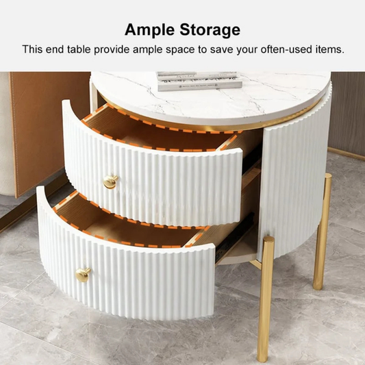 Modern Round Nightstand with Storage