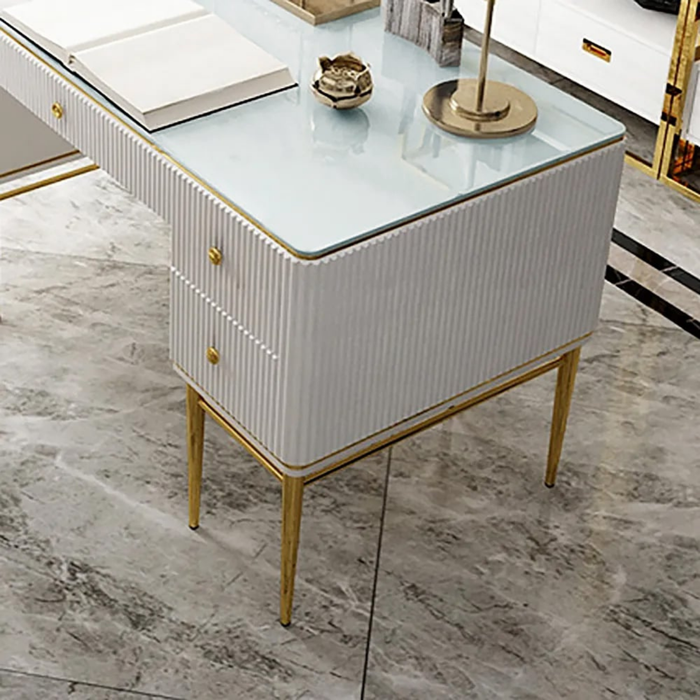 Executive Office Desk with Drawers White Home & Office Furniture (55.1'')