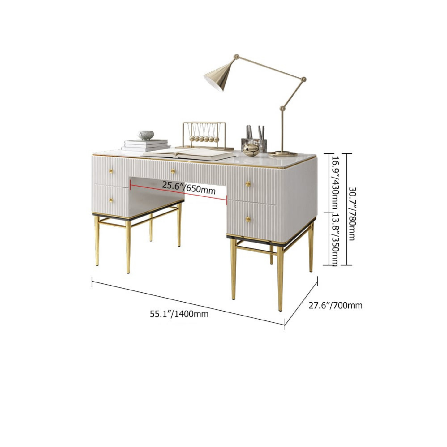 Executive Office Desk with Drawers White Home & Office Furniture (55.1'')