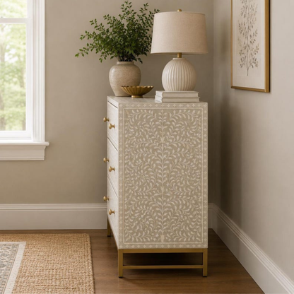 Ivory Bloom Bone Inlay 3-Drawer Chest