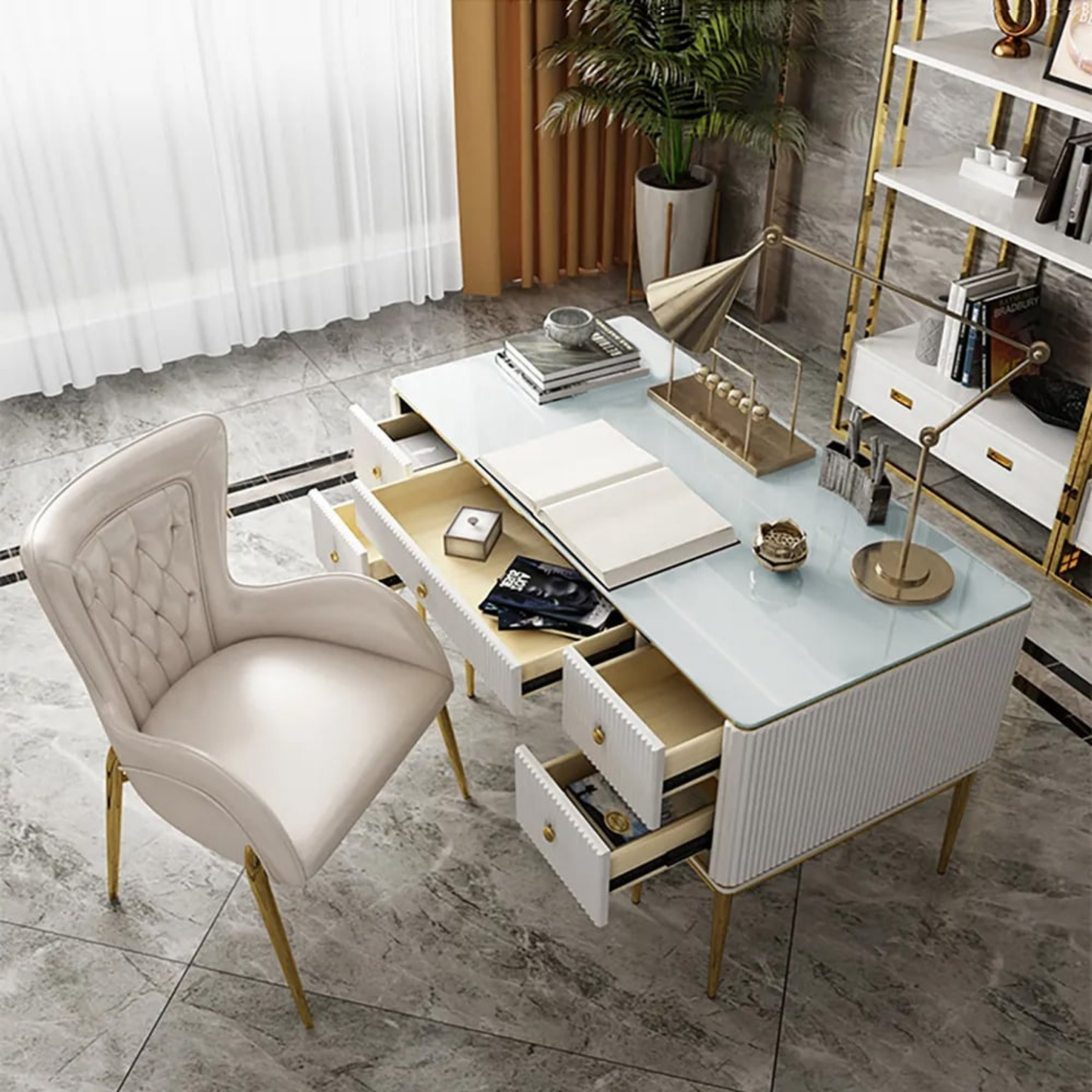 Executive Office Desk with Drawers White Home & Office Furniture (55.1'')