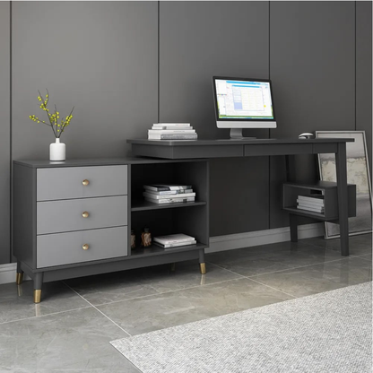 Ultic 47" L-Shaped Gray Rotating Desk with Storage