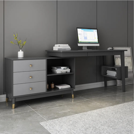 Ultic 47" L-Shaped Gray Rotating Desk with Storage