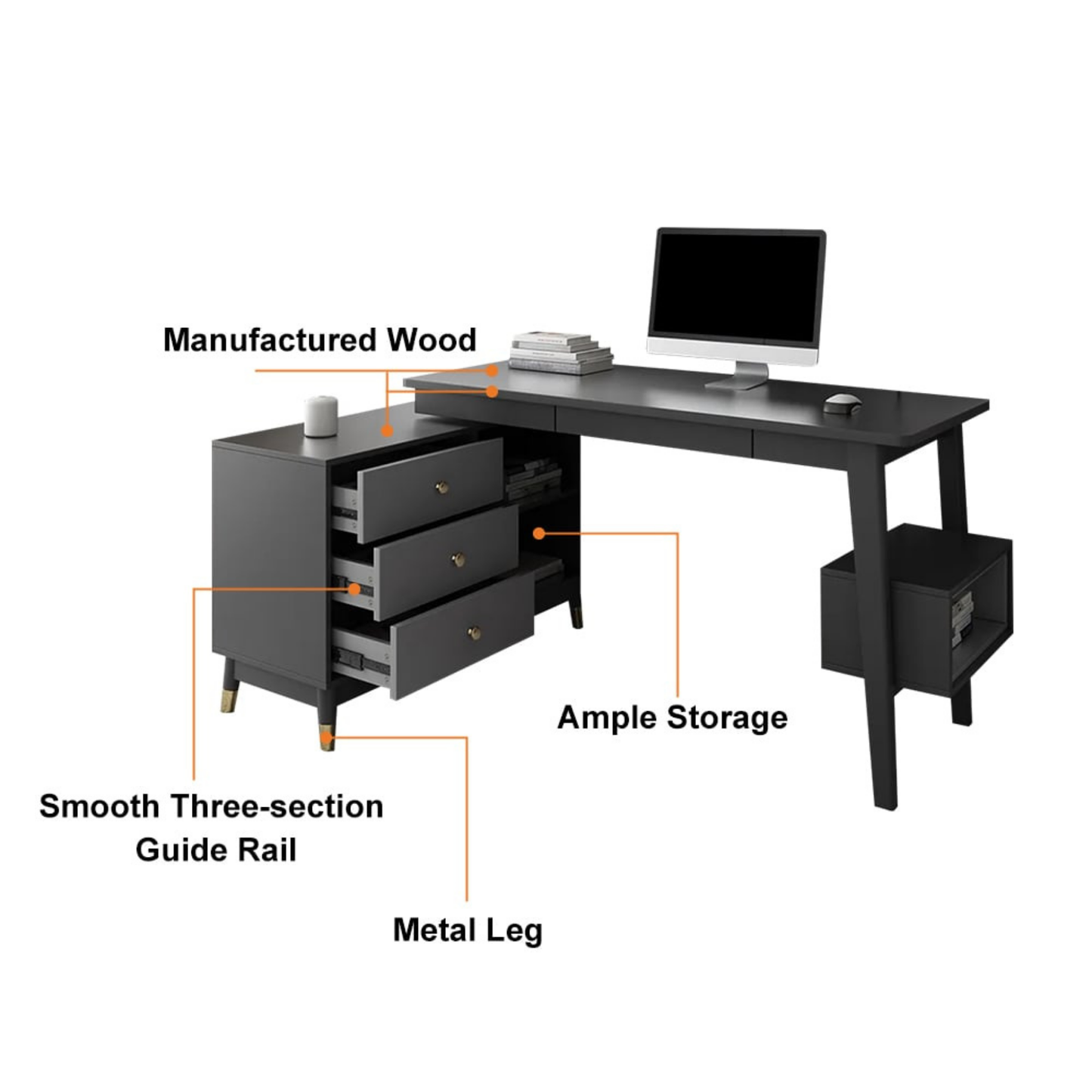 Ultic 47" L-Shaped Gray Rotating Desk with Storage