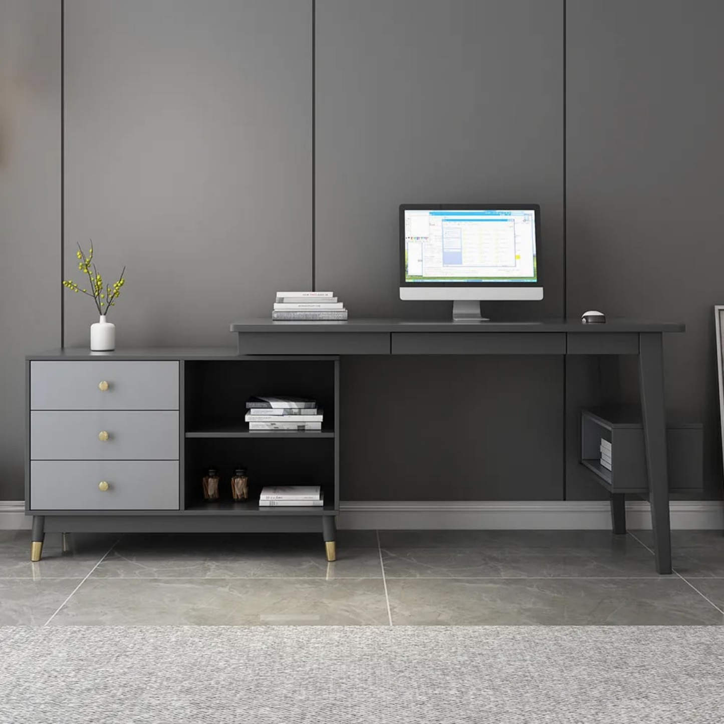 Ultic 47" L-Shaped Gray Rotating Desk with Storage
