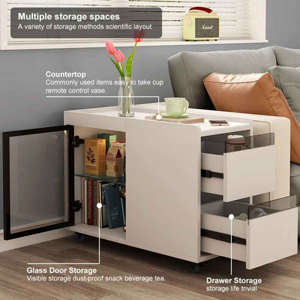 Modern Rolling Storage Side Table