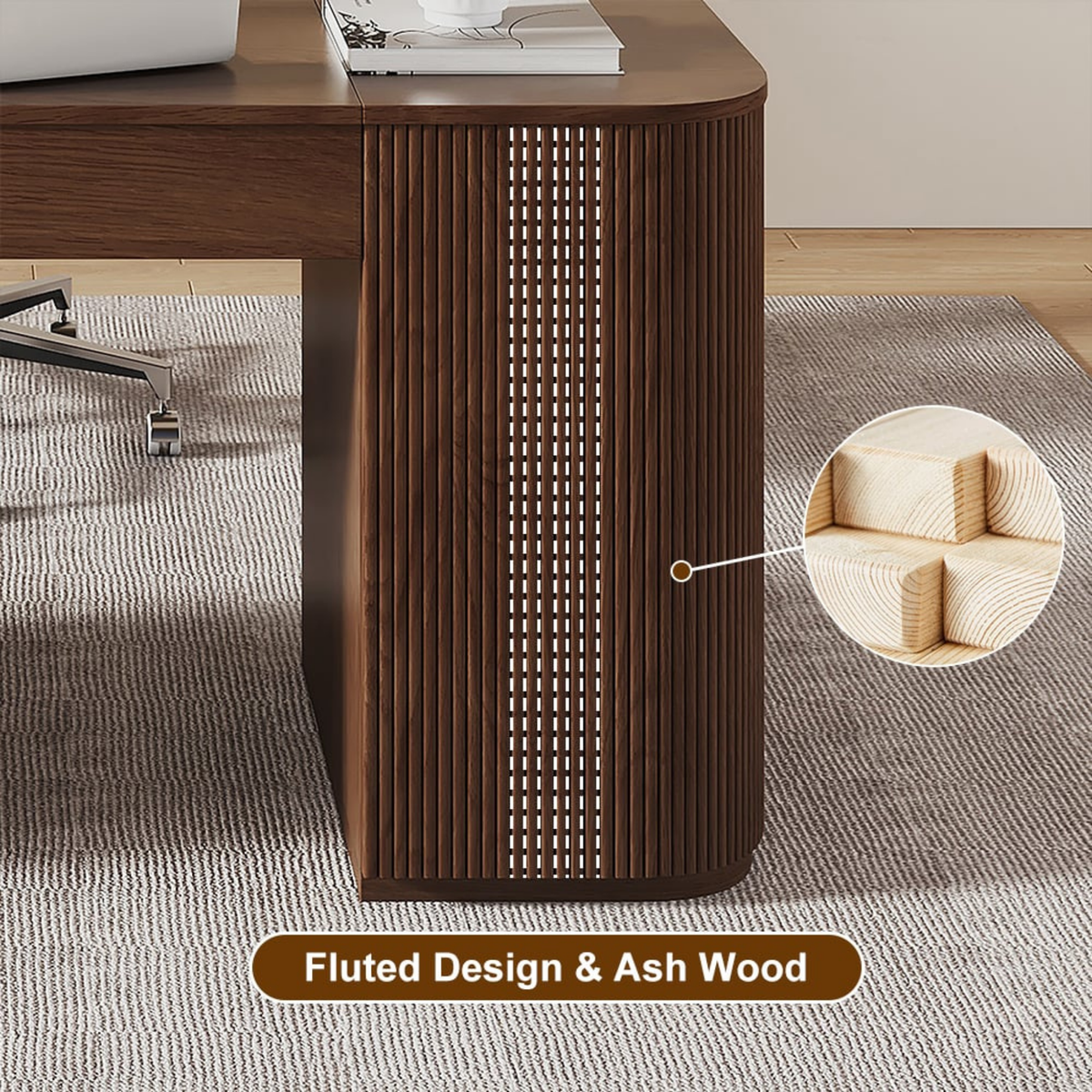 Velign 60" Walnut Standing Computer Desk with 2-Door Storage Cabinet