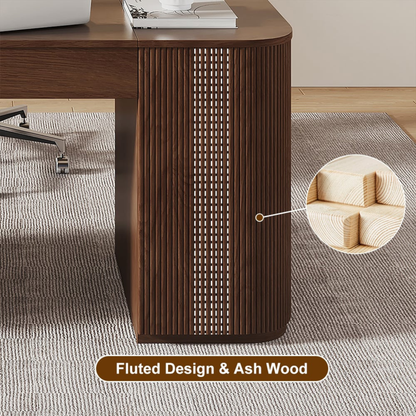 Velign 60" Walnut Standing Computer Desk with 2-Door Storage Cabinet