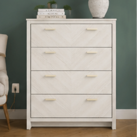 Ivory Chevron 4-Drawer Chest