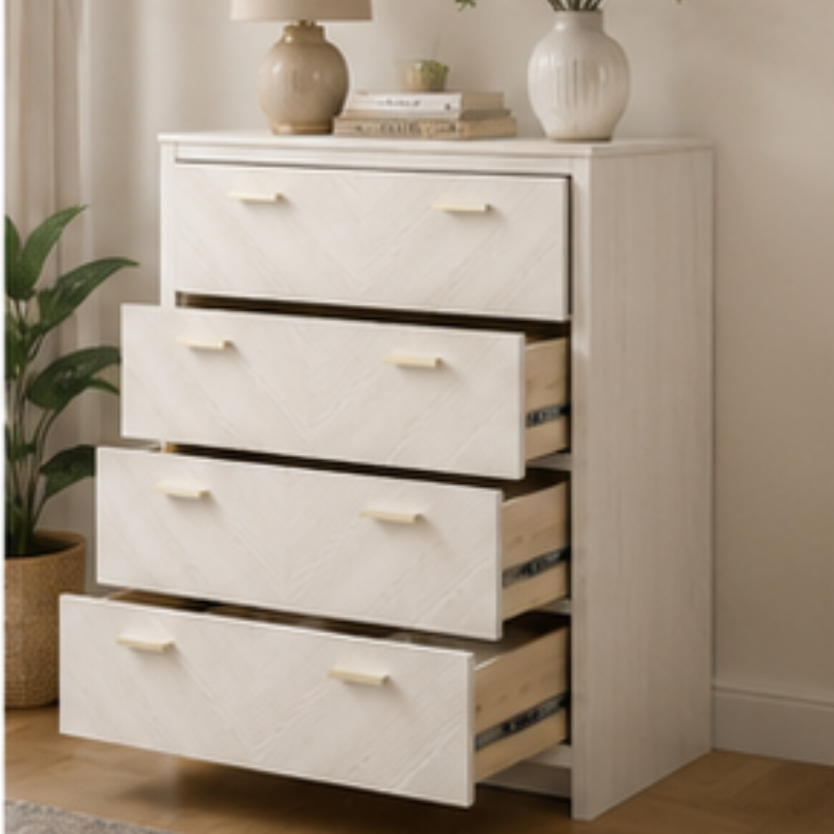 Ivory Chevron 4-Drawer Chest