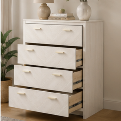 Ivory Chevron 4-Drawer Chest
