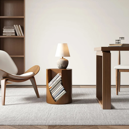 Modern Round Accent Table with Open Book Storage