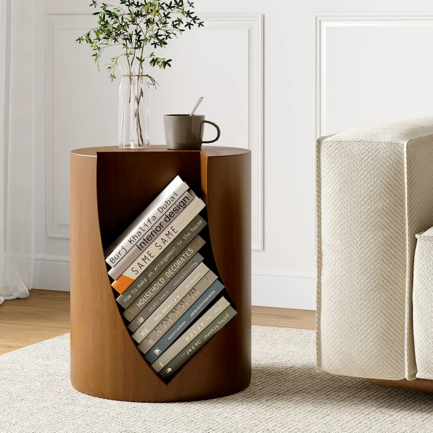 Modern Round Accent Table with Open Book Storage