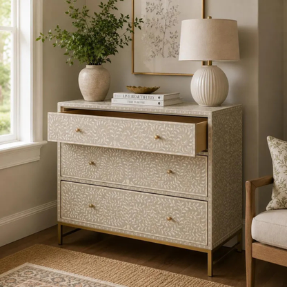 Ivory Bloom Bone Inlay 3-Drawer Chest