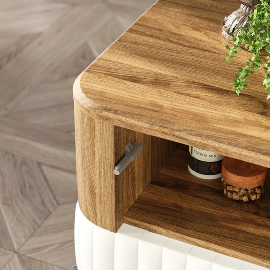 Modern Wood & White Nightstand with Storage Cabinet