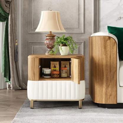 Modern Wood & White Nightstand with Storage Cabinet