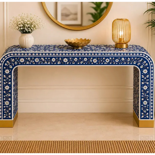 Azure Bloom Bone Inlay Console Table
