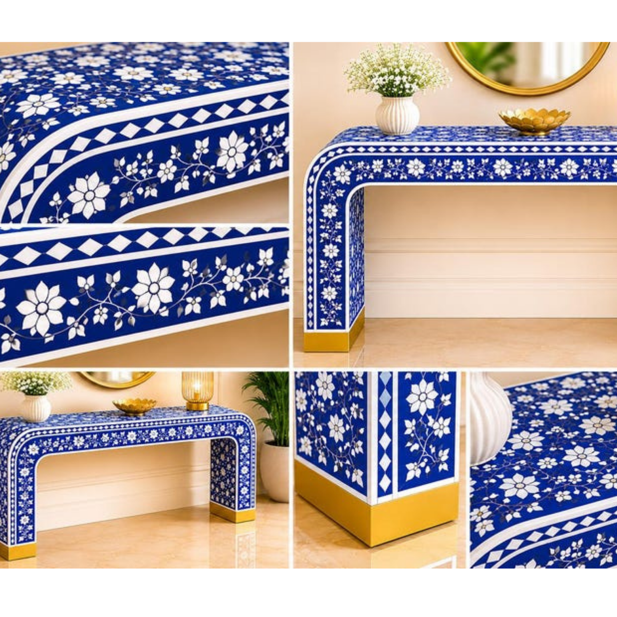 Azure Bloom Bone Inlay Console Table