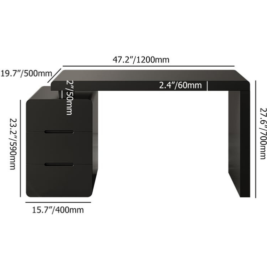 Mular 47" Rectangular Black Desk with 3 Drawers